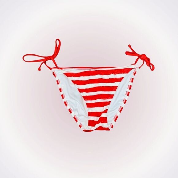 Red and white strip side tie bikini bottoms | Sz S - Picture 1 of 6